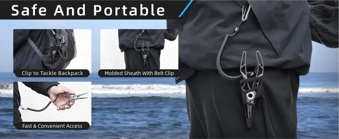 GOMEXUS EXOSKELETON 7” Stainless Steel Fishing Pliers 5 Portable tool with convenient attachment options.