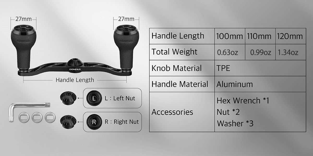 Gomexus Aluminum Handle for Baitcasting Reel with TPE Knob BDH-A27 1 Gomexus aluminum handle with tpe knobs