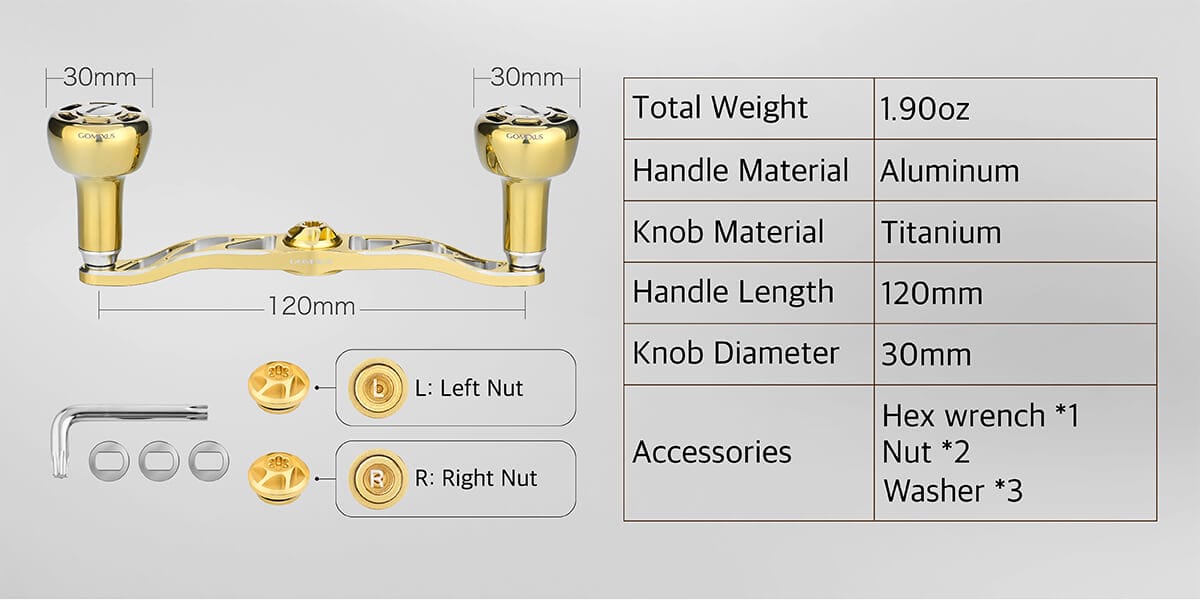 Gomexus Aluminum Handle for Baitcasting Reel with Titanium Knob BDH-TA30 2 Gomexus handles with knobs
