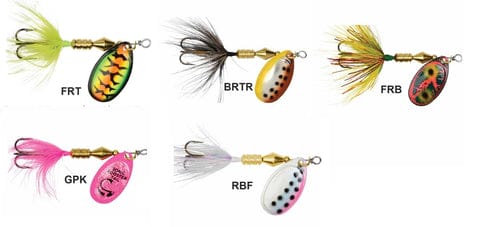 Colorful fishing lures in display