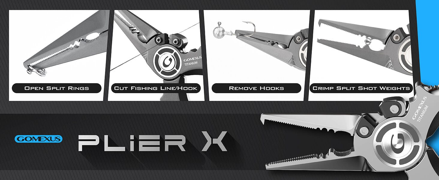 Gomexus Titanium Fishing Pliers 7.5'' for Saltwater Jigging Never Rust Split Ring Design 3 Versatile pliers for fishing tasks.