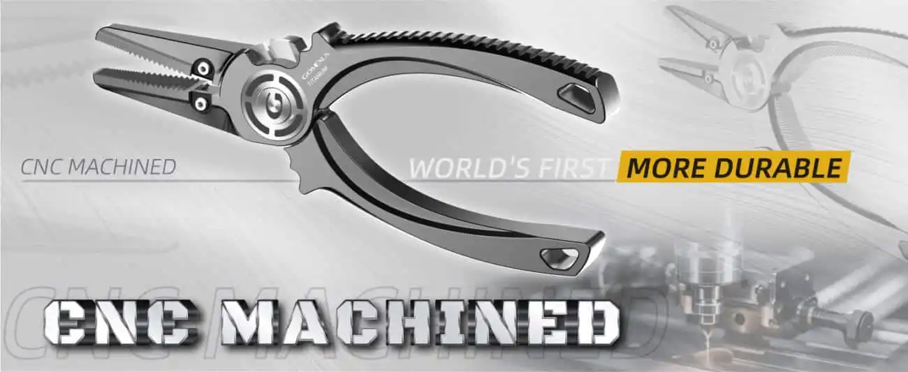 Gomexus Heavy Duty Titanium Fishing Pliers 7.5” With Dual Cutters 5 美国路亚钳主图2.17优化版 卖点图 CNC工艺 1464x600 1