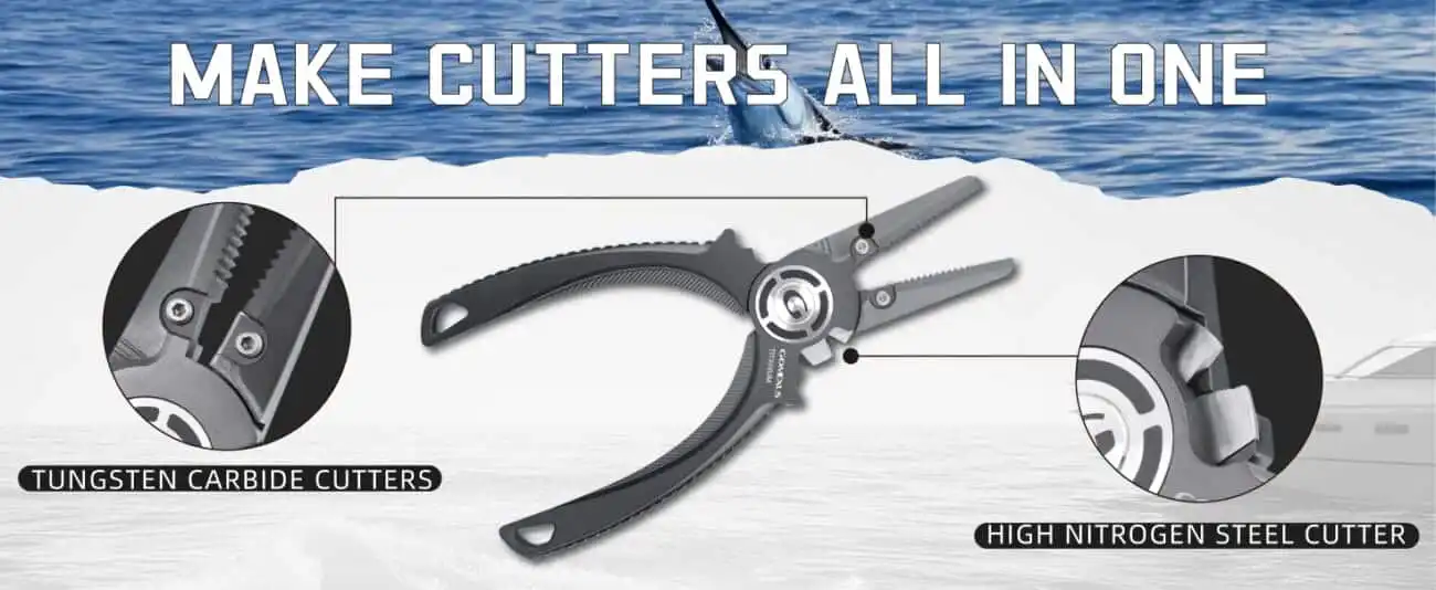 Gomexus Heavy Duty Titanium Fishing Pliers 7.5” With Dual Cutters 2 美国路亚钳主图2.17优化版 卖点图 双剪口1464x600