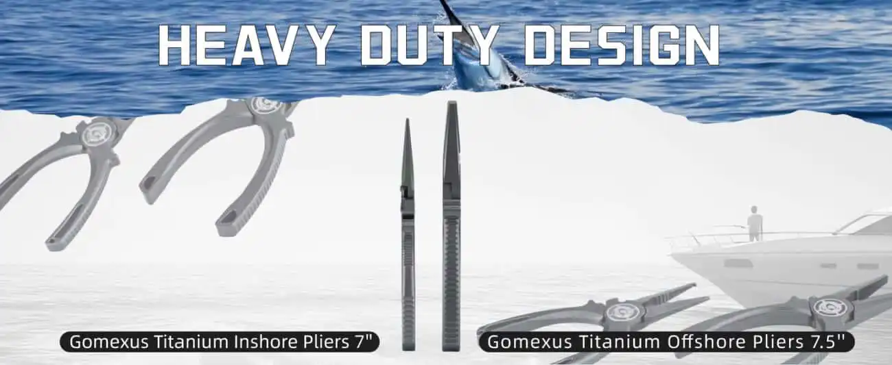 Gomexus Heavy Duty Titanium Fishing Pliers 7.5” With Dual Cutters 3 美国路亚钳主图2.17优化版 卖点图 手柄钳口1464x600
