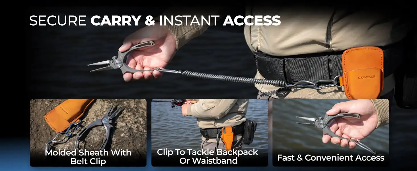 Gomexus 6.5" Full Titanium Fishing Pliers - 100% Saltwater Rustproof | Split Ring & Straight Nose Versions | Tungsten Carbide Cutters & Leather Sheath 8 6.5gomexus 6.5plier08